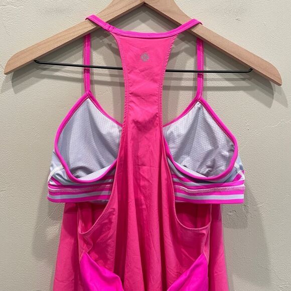 Lululemon Amped Tank Top Raspberry Glo Light Groovy Multi Stripe Cross - Picture 3 of 7